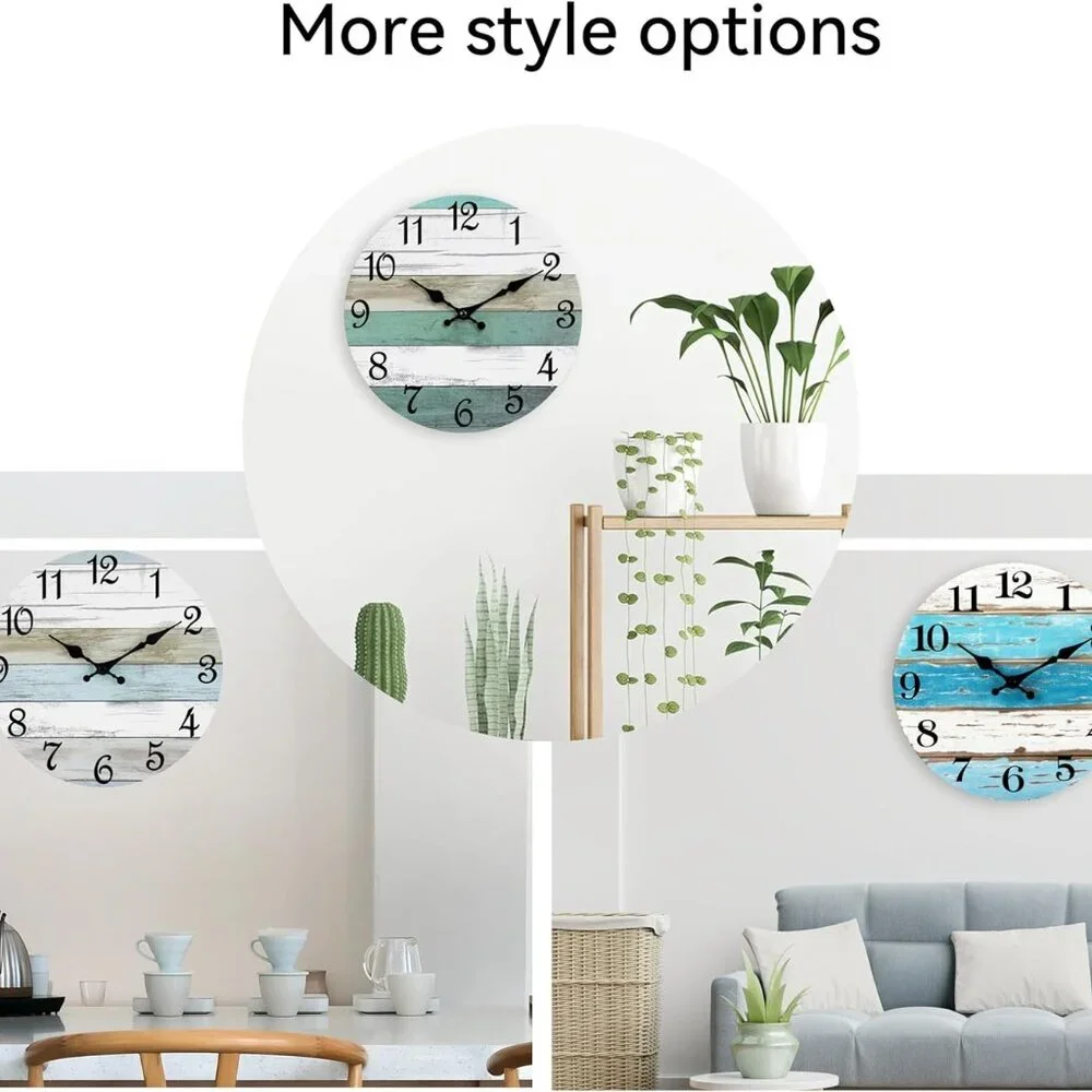 12-Inch Silent Non-Ticking Wall Clock - Stylish Rustic Decor for Every Room